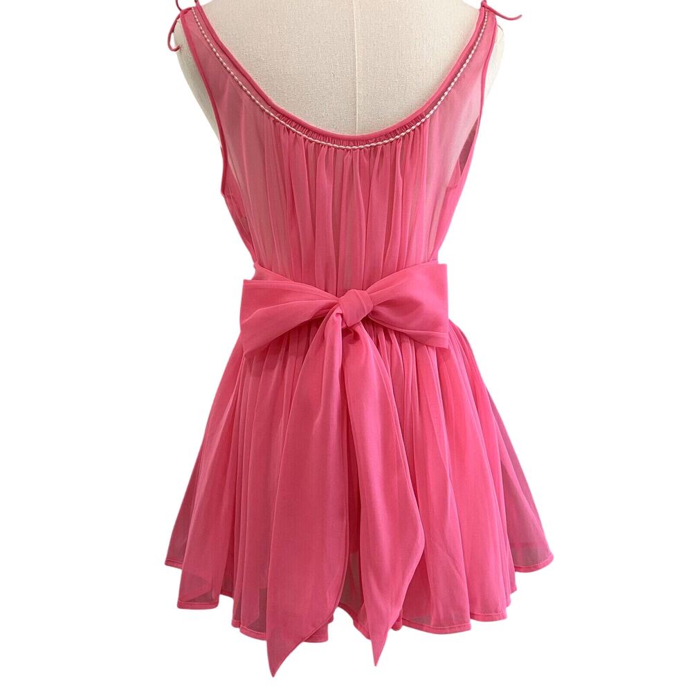 Vintage 50s Bubblegum Pink Nylon Chiffon Pearl Trim Babydoll Nightie Set Size M - Picture 9 of 16